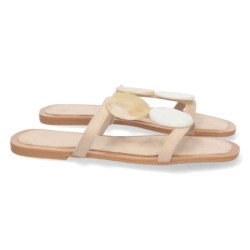 Sandalias planas cómodas con abalorios color beige mujer BP-2320
