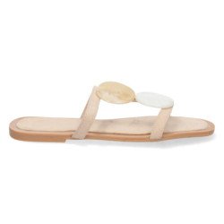 Sandalias planas cómodas con abalorios color beige mujer BP-2320