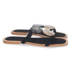 Sandalias planas cómodas con abalorios color negro mujer BP-2320