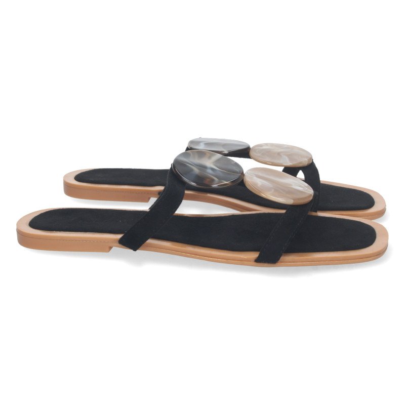 Sandalias planas cómodas con abalorios color negro mujer BP-2320