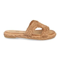 Sandalias planas yute y pala abierta mujer color camel