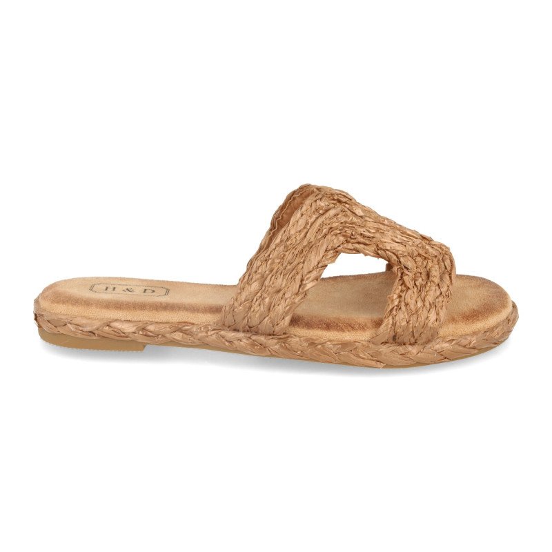 Sandalias planas yute y pala abierta mujer color camel