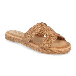 Sandalias planas yute y pala abierta mujer color camel