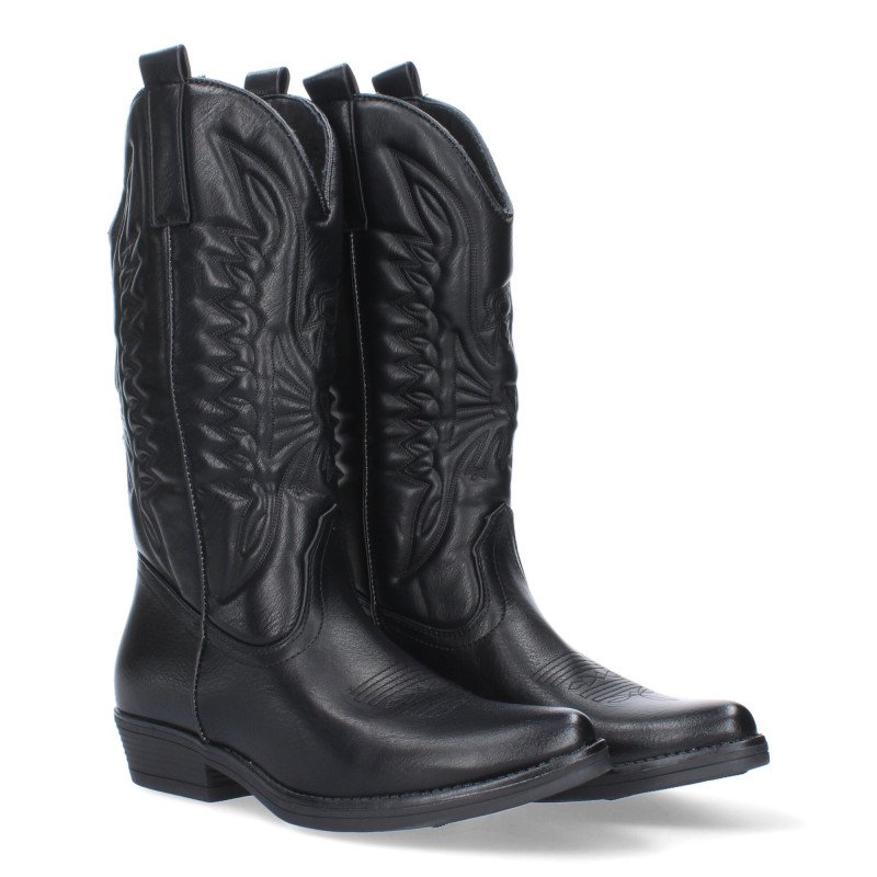 Botas altas tacón bajo estilo camperas mujer cowboy color negro