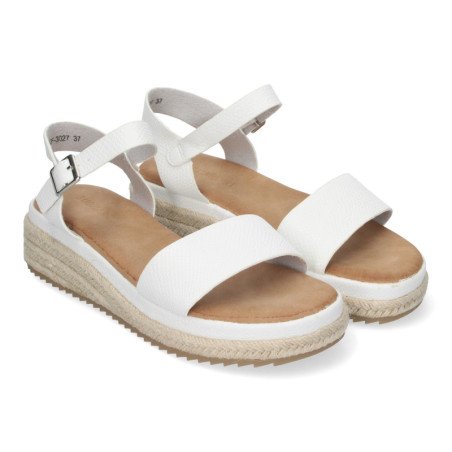 Sandalias planas en yute para mujer comodas color blanco CF-3027