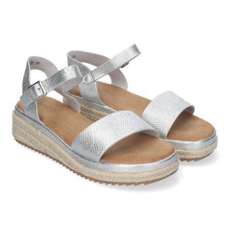 Sandalias plateadas planas en yute para mujer comodas CF-3027