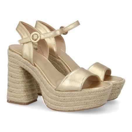 Sandalias doradas de tacón y plataforma para mujer CF-5079