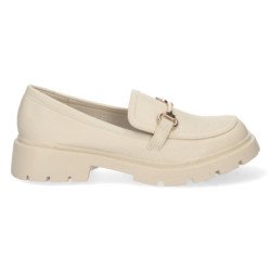 Mocasin plano con detalle metalico mujer color beige