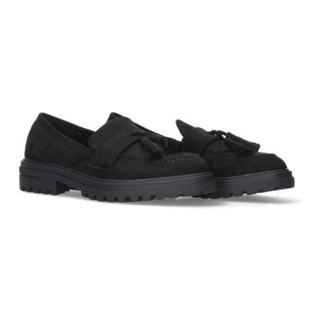 Mocasines planos suela track para mujer color negro CH-2482
