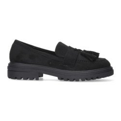 Mocasines planos suela track para mujer color negro CH-2482