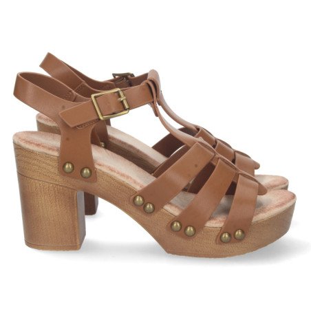 Sandalias tacón y plataforma para mujer marrón