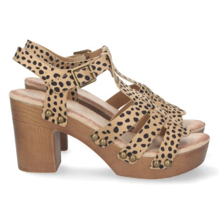 Sandalias tacón y plataforma para mujer animal print