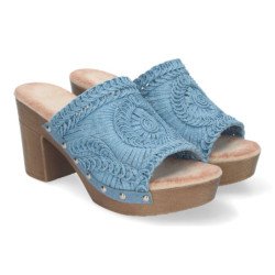 Zuecos de tacón cómodo para mujer color azul DB-3178