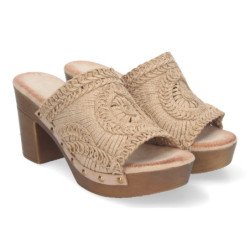Zuecos de tacón cómodo para mujer color caqui DB-3178