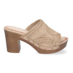 Zuecos de tacón cómodo para mujer color caqui DB-3178