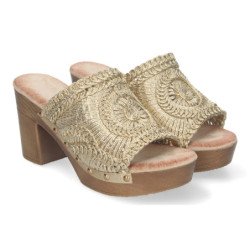 Zuecos dorados de tacón cómodo para mujer DB-3178