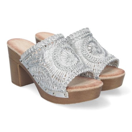 Zuecos plateados de tacón cómodo para mujer DB-3178