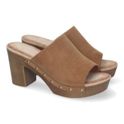 Zuecos de tacón y plataforma cómodo para mujer color camel DB-3287