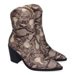 Botines tacón medio estilo campero estampado animal serpiente mujer DB-3354