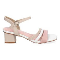 Sandalias de tacón bajo para fiesta tiras color apricot DB-3474