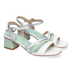 Sandalias plateadas de tacón bajo para fiesta tiras verde DB-3474