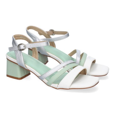 Sandalias plateadas de tacón bajo para fiesta tiras verde DB-3474