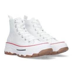 Deportivas abotinadas lona para mujer color blanco y rojo EV-100