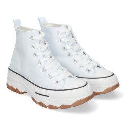 Zapatillas abotinadas en lona para mujer color blanco hielo EV-100