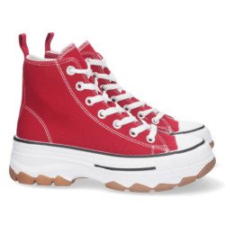 Zapatillas de lona abotinadas suela plataforma mujer color rojo