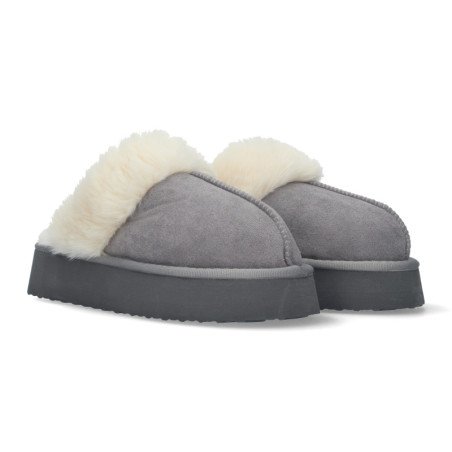 Zapatilla con plataforma y forradas en pelo color gris mujer EV277