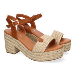 Sandalias de tacón y plataforma en yute hebilla para mujer color beige F230-13