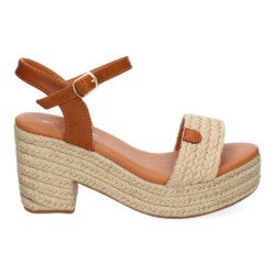Sandalias de tacón y plataforma en yute hebilla para mujer color beige F230-13