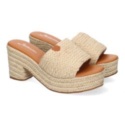 Zuecos de tacón y plataforma en yute para mujer color beige F230-15