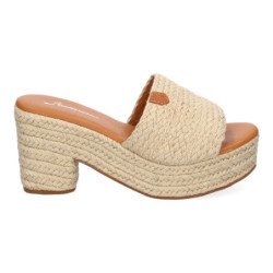 Zuecos de tacón y plataforma en yute para mujer color beige F230-15