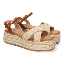 Sandalias de plataforma en yute hebilla para mujer color beige F230-20