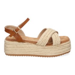 Sandalias de plataforma en yute hebilla para mujer color beige F230-20