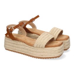 Sandalias de plataforma en yute hebilla para mujer color beige F230-21