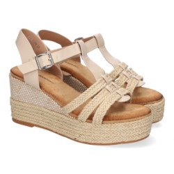 Sandalias de cuña en yute con plataforma para mujer color beige F230-48