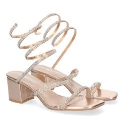Sandalias para fiesta tacón medio cómodo para mujer color champán F2312