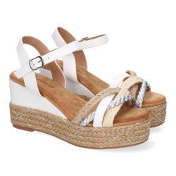 Sandalias de cuña y plataforma en yute hebilla para mujer color blanco F260-14