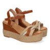 Sandalias de cuña y plataforma en yute hebilla para mujer color camel F260-14