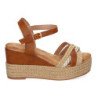 Sandalias de cuña y plataforma en yute hebilla para mujer color camel F260-14