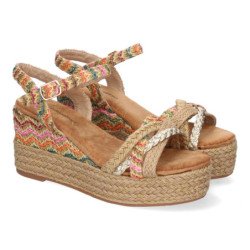 Sandalias de cuña y plataforma en yute hebilla para mujer color multi F260-14