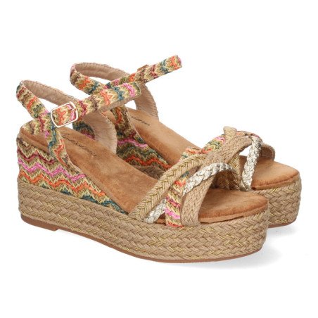 Sandalias de cuña y plataforma en yute hebilla para mujer color multi F260-14