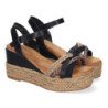 Sandalias de cuña y plataforma en yute hebilla para mujer color negro F260-14