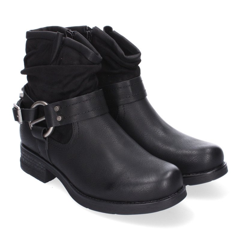 Botines tacón moteros biker negros cómodo para mujer F6615