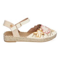 Sandalias planas en yute flores bordadas mujer color apricot FB-3466