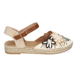 Sandalias planas en yute flores bordadas mujer color negro FB-3466