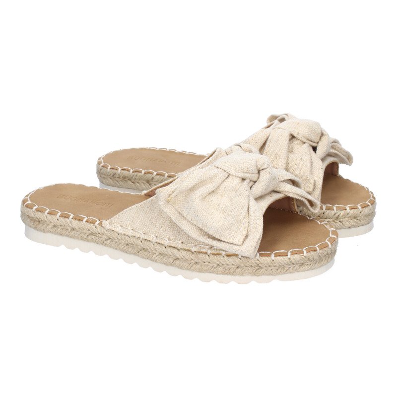 Sandalias planas cómodas para mujer pala con lazo color beige FB-5056