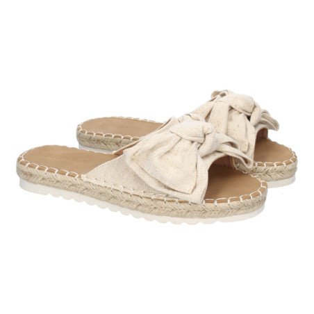 Sandalias planas cómodas para mujer pala con lazo color beige FB-5056